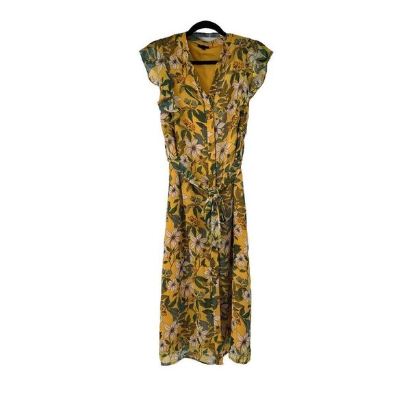 Who What Wear Yellow Floral Flutter Sleeve Dress - Picture 1 of 6
